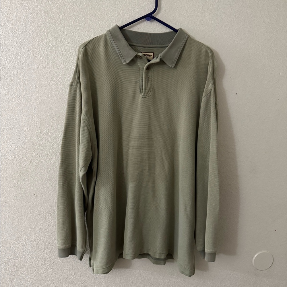 Vintage Tommy Bahama Mens XL Sage Cotton /silk 1/4 buttons Long Sleeve Pullover